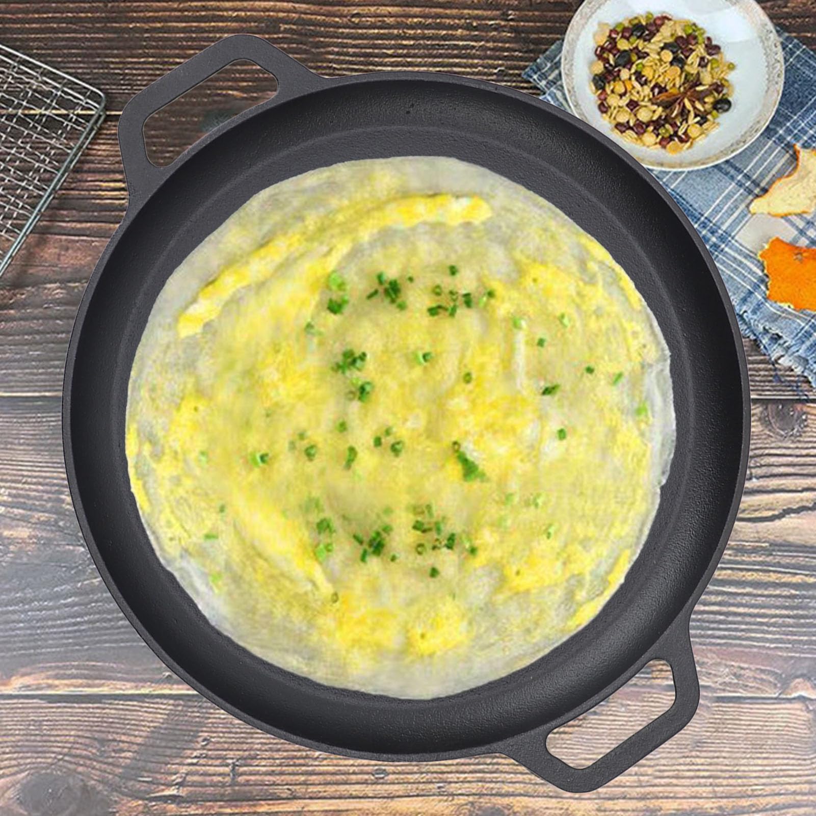 Padella in Ghisa Padella Piatta 35 Cm Fondo Piatto Pancake Pan Riscaldamento Uniforme Design Addensato per Cottura Pancake Crepes Uova per Cuochi Domestici (35 cm)