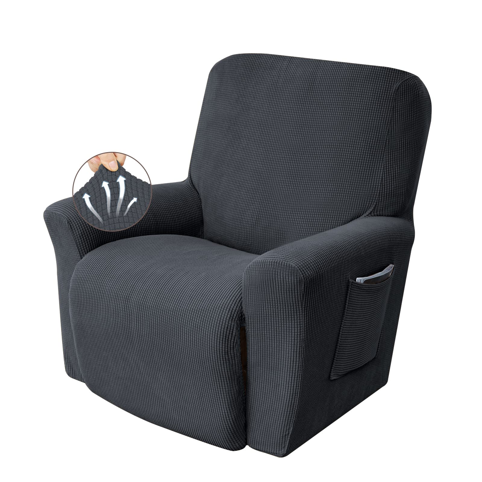 KEKUOUKEKUOU Recliner Chair Covers Lazy Boy Recliner Covers Stretch Couch Cover Slipcovers 1 Piece Furniture Protector with Elastic Bottom for Dog,Kids.(Recliner, Charcoal)