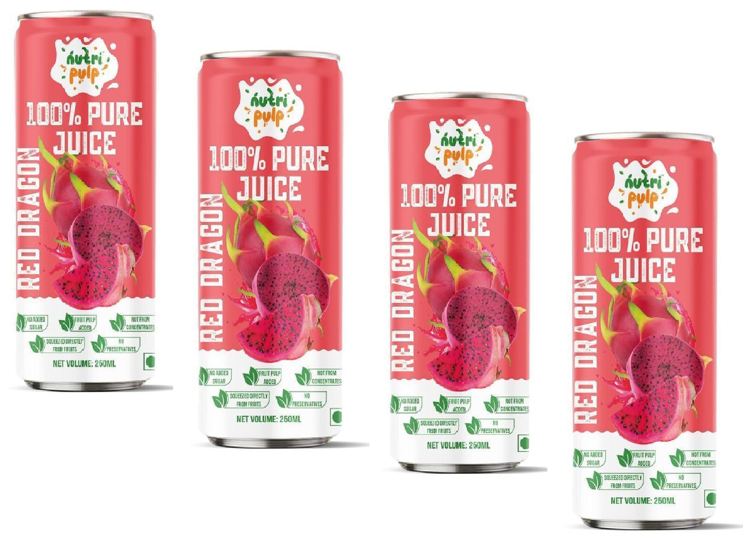 NUTRIPULP 100% Pure Red Dragon Fruit Juice, Pack Of 4 Cans (250ml each) | Energy Drink | No Added Sugar and Preservatives | Rich in Vitamin C & Antioxidants | Refreshingly Exotic Dragon Fruit Juice-image-9