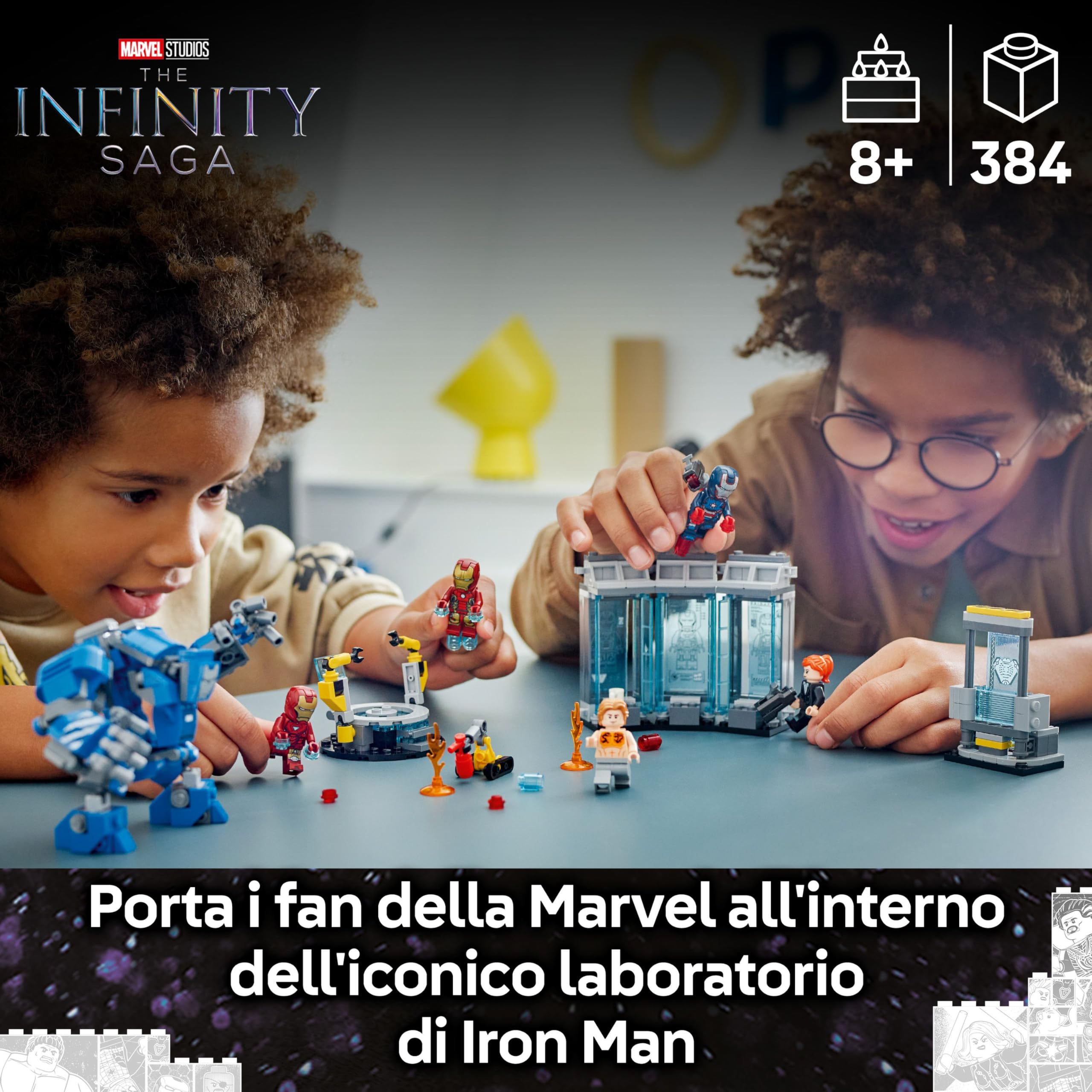 LEGO | Marvel Laboratorio di Iron Man: Sala delle Armature - Giocattolo per Fan dei Supereroi con Mech e 5 Minifigure come Aldrich Killian e Robot Dum-E - Regalo Avengers per Bambini da 8 Anni 76315