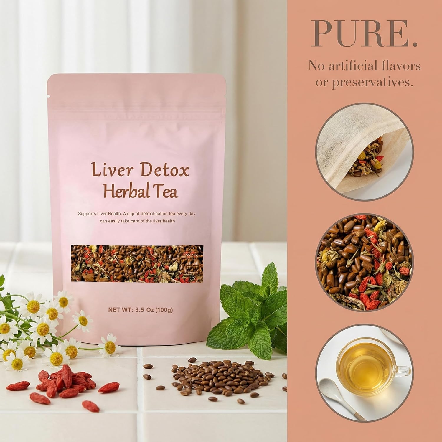 Liver Detox Herbal Tea, Dandelion Root Tea, Chrysanthemum Cassia Seed Goji BerryTea, Kidneys & Liver Health TeaWith Wolfberry, Cassia Seed, Milk Thistle