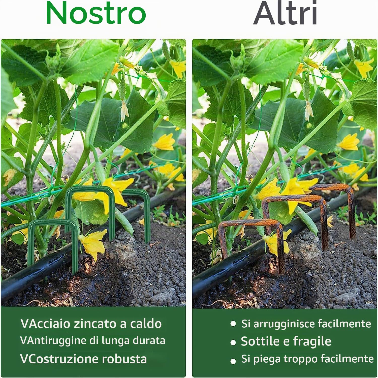 100 pezzi graffette da giardino, chiodi in acciaio inox zincato, ancoraggio U, fissaggio picchetti campeggio erba artificiale
