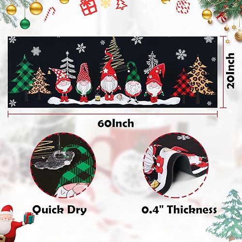 Miniatura 7 de Alfombra de pasillo de Navidad para interiores, gnomos de invierno para pasillos con parte trasera de goma antideslizante, tapete decorativo negro