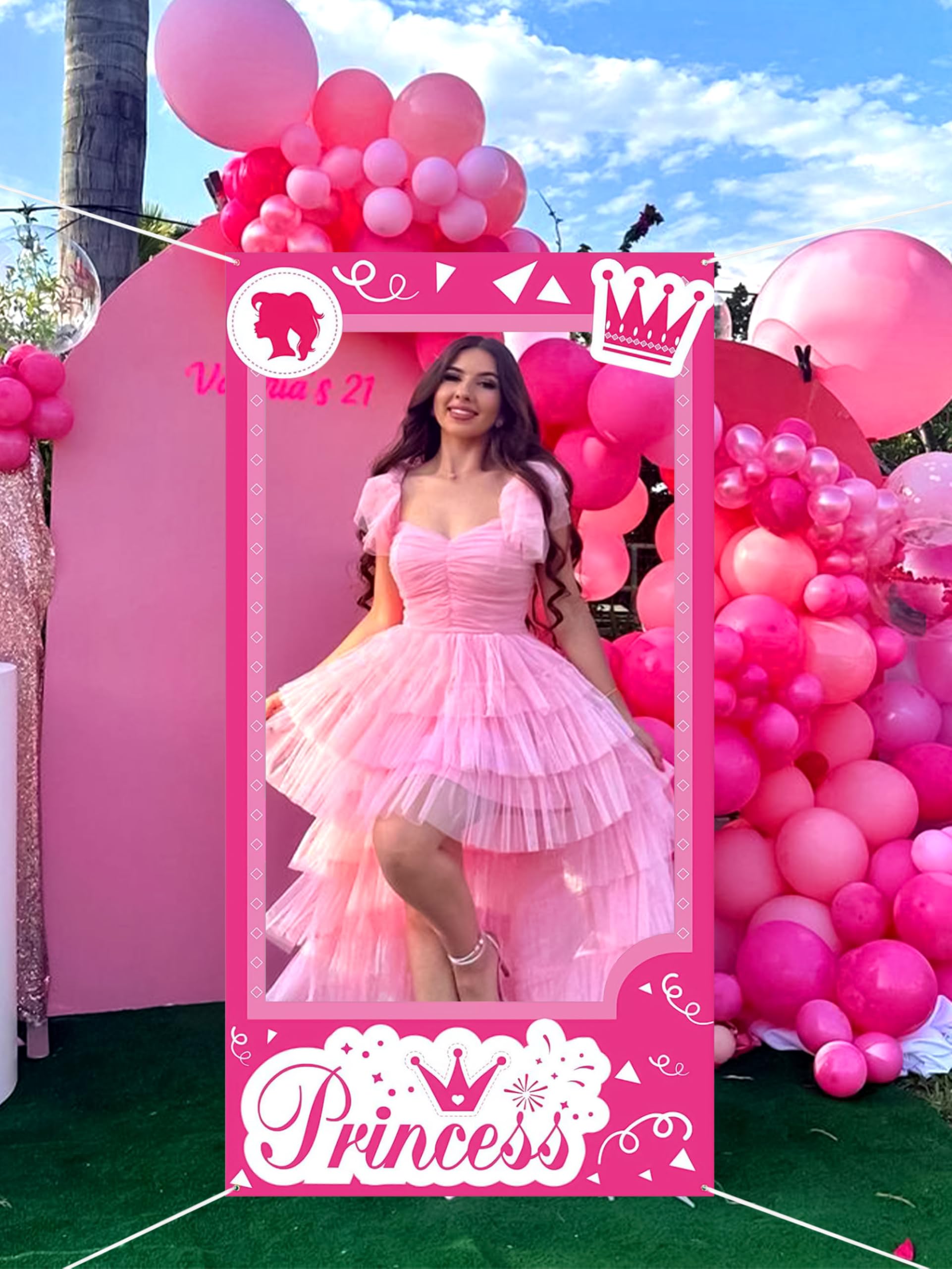 LaVenty Hot Pink Doll Compleanno Photo Booth Puntelli Sfondo Principessa Bambola Festa di Compleanno Forniture Come On Lets Go Decorazione Lets go Party Forniture
