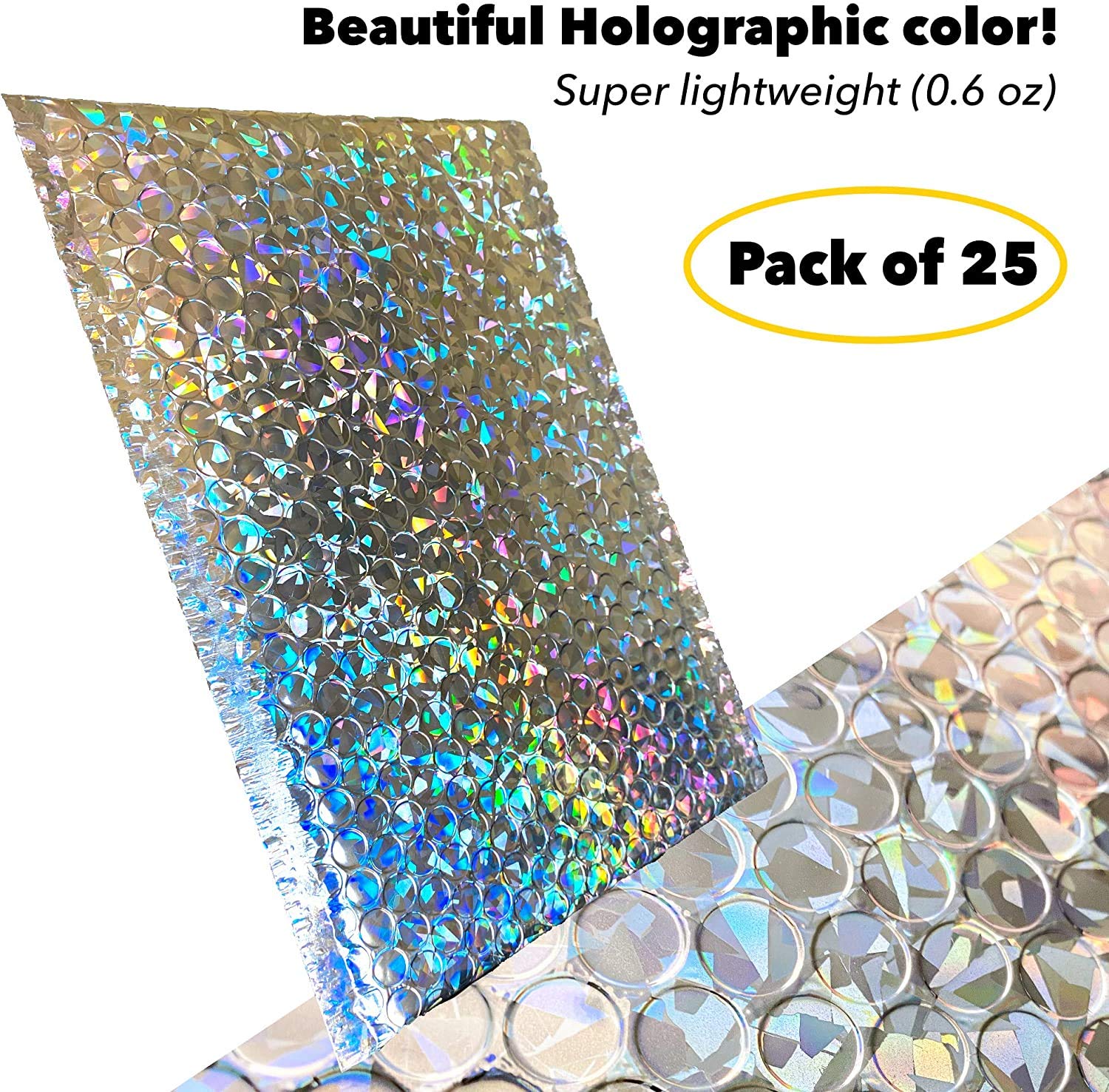 Lot de 25 enveloppes à bulles holographiques auto-adhésives pour envoi postal, expédition et emballage Format utilisable 17,8 x 30,5 cm Lot de 25 enveloppes à bulles holographiques auto-adhésives pour envoi postal, expédition et emballage Format utilisable 17,8 x 30,5 cm