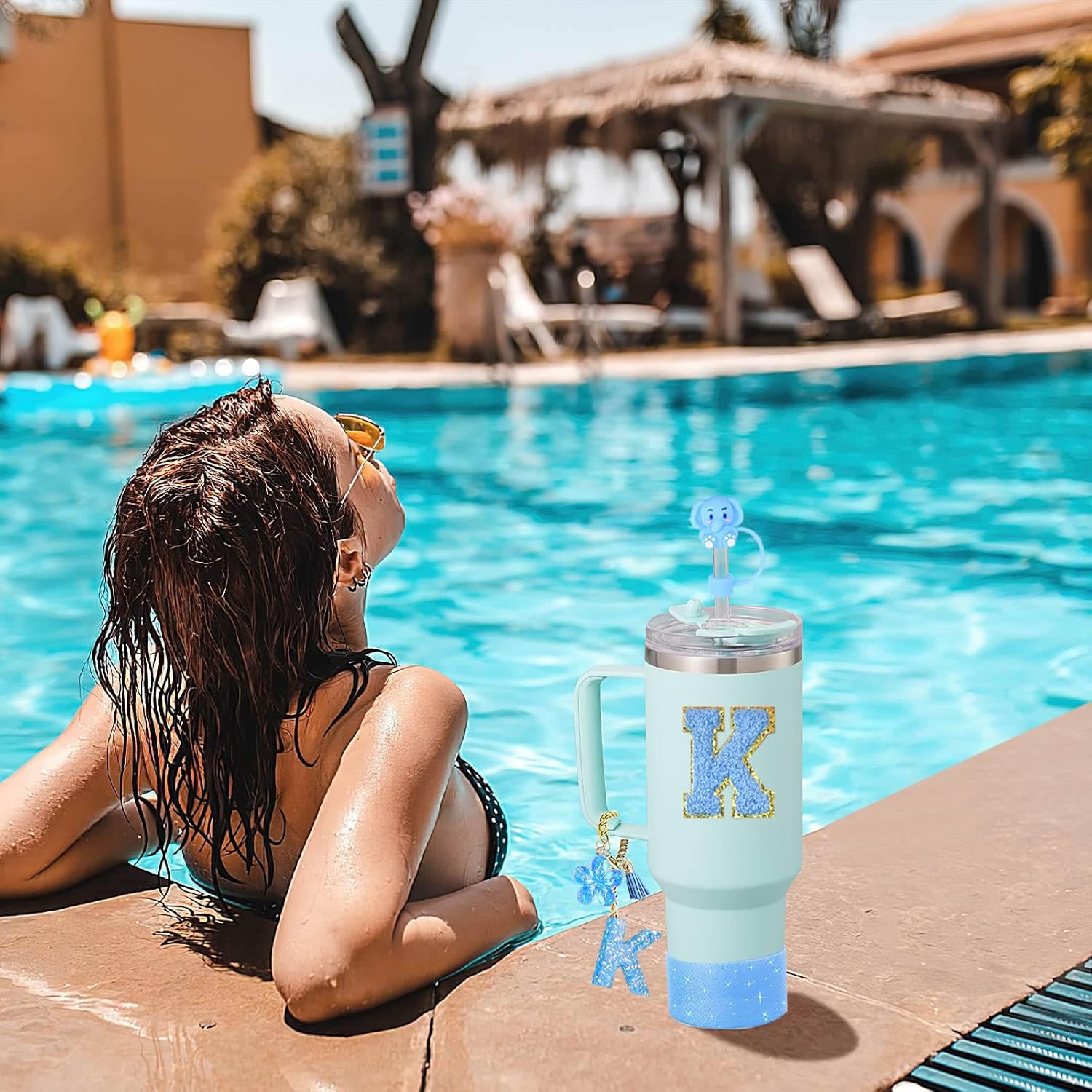 Cup Accessories Set for Stanley 30 oz 40 oz Tumbler with Handle, Including Initials Charms, Straw Cover Cap, Boot, Sticker, Silicone Spill Proof Stopper,Blue Decorate for Boy Girl - Image 4