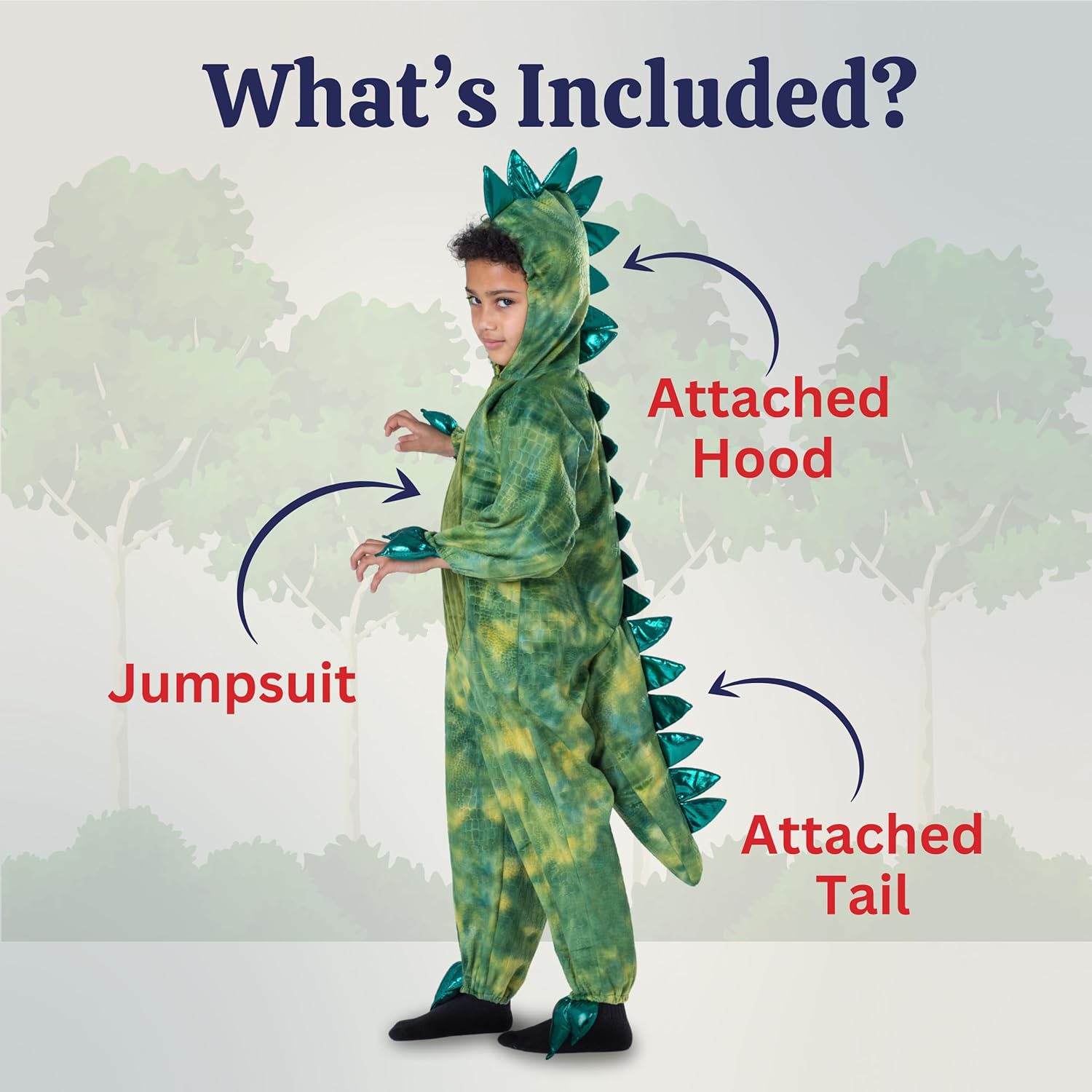 Dress Up America Kids T-Rex Costume – Green Dinosaur Jumpsuit w/Hood & Tail – Toddler & Youth Sizes for Halloween & Play - Image 2