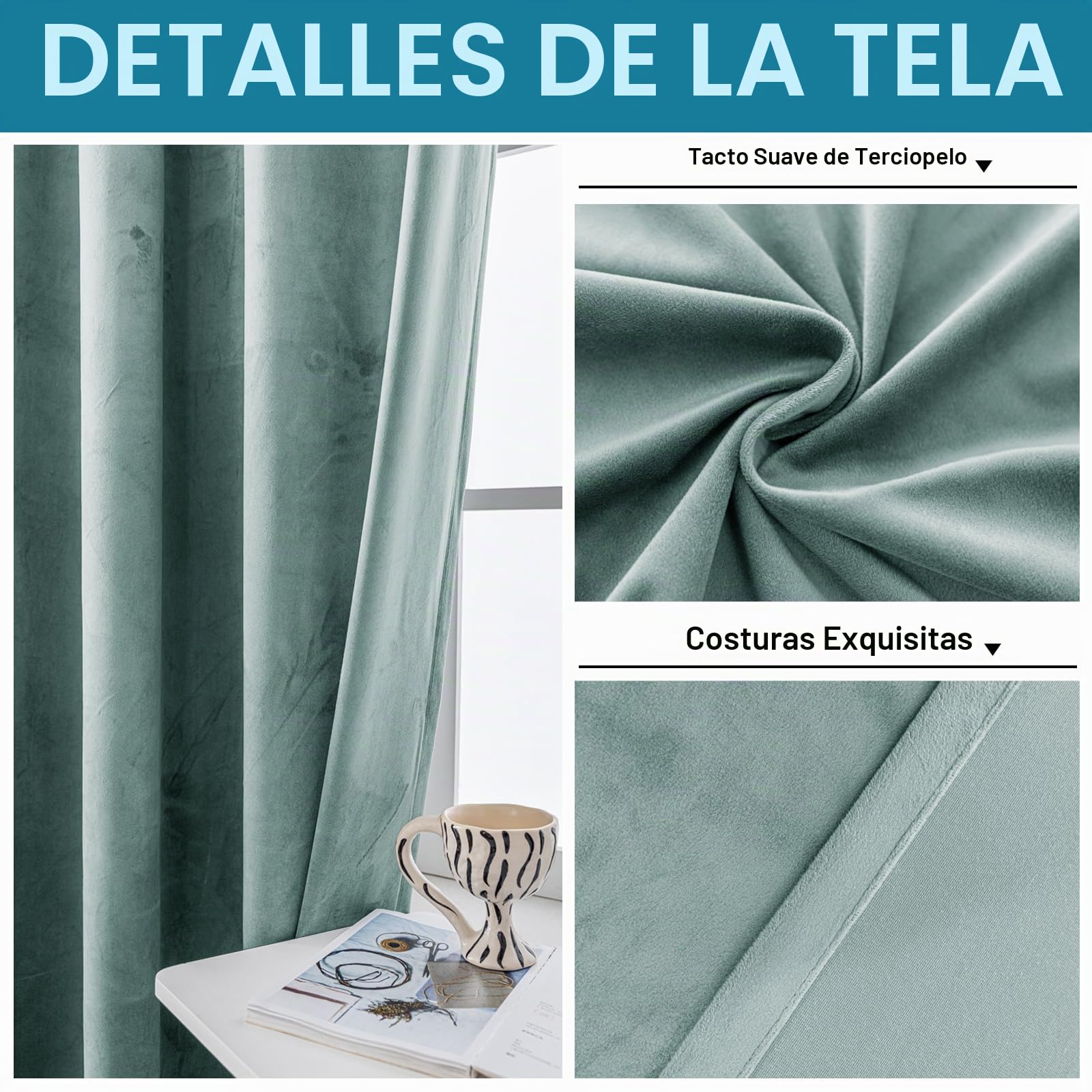 YSTELLAA Cortinas Terciopelo Opacas 2 Piezas, 140×300CM, Cortinas Termicas Aislantes Frio Y Calor, con Ojales, Insonorizantes, Modernas, para Salon Dormitorio, Verde