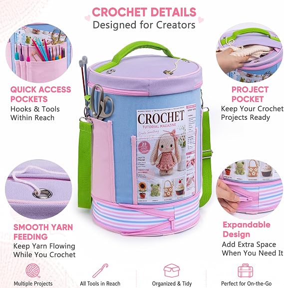 Canvas Yarn Storage Organizer with Removable Dividers, Crochet&Knitting Bag