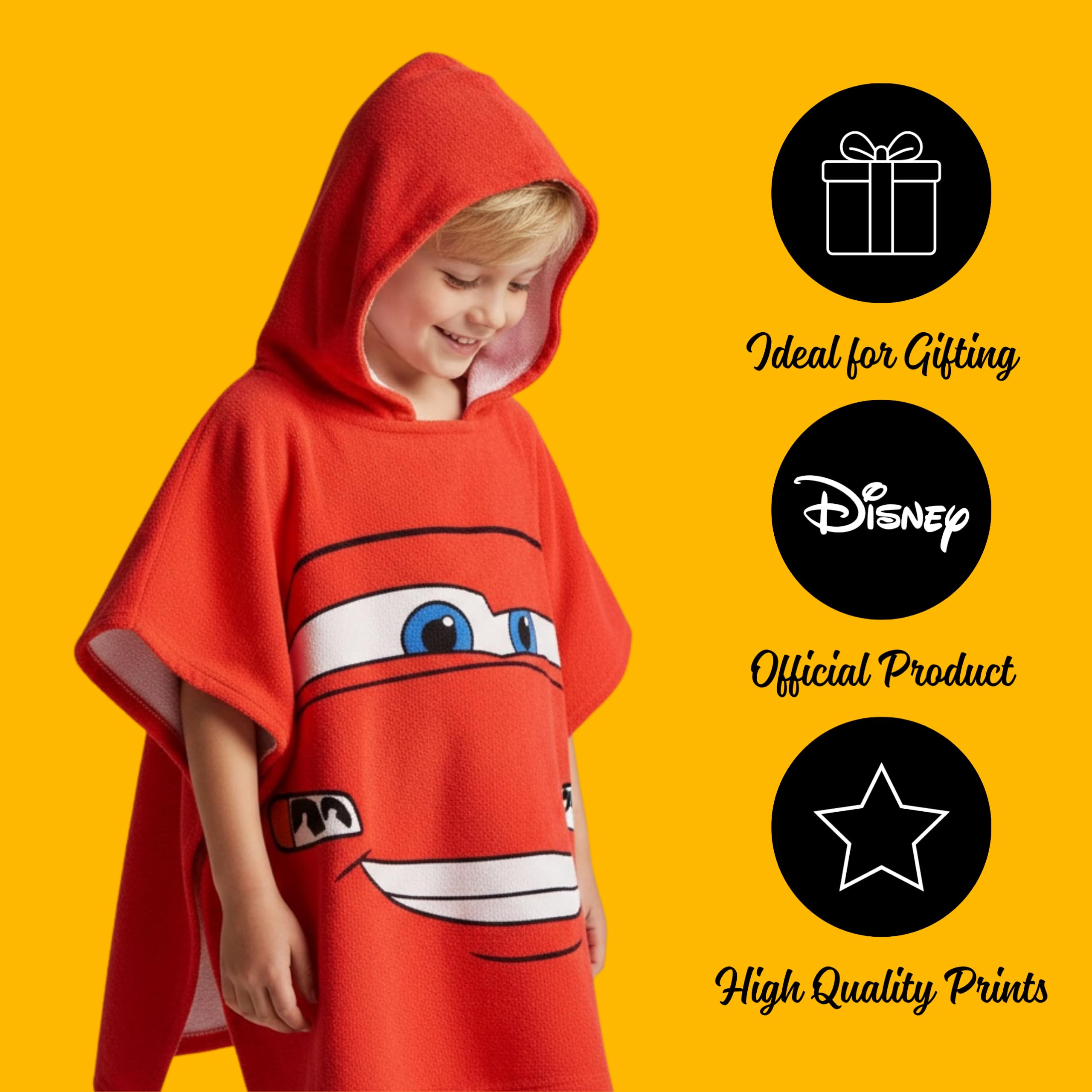 Disney Pixar Cars Poncho da Bambino, Telo Mare, Asciugamano da Bagno con Cappuccio, Asciugamano da Nuoto per Ragazzi