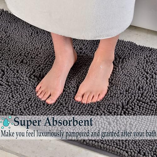 Miniatura 6 de Juego de 4 alfombras de baño de felpa, suaves, acogedoras, duraderas, gruesas, antideslizantes, para suelo de baño, bañera y ducha, color gris oscuro