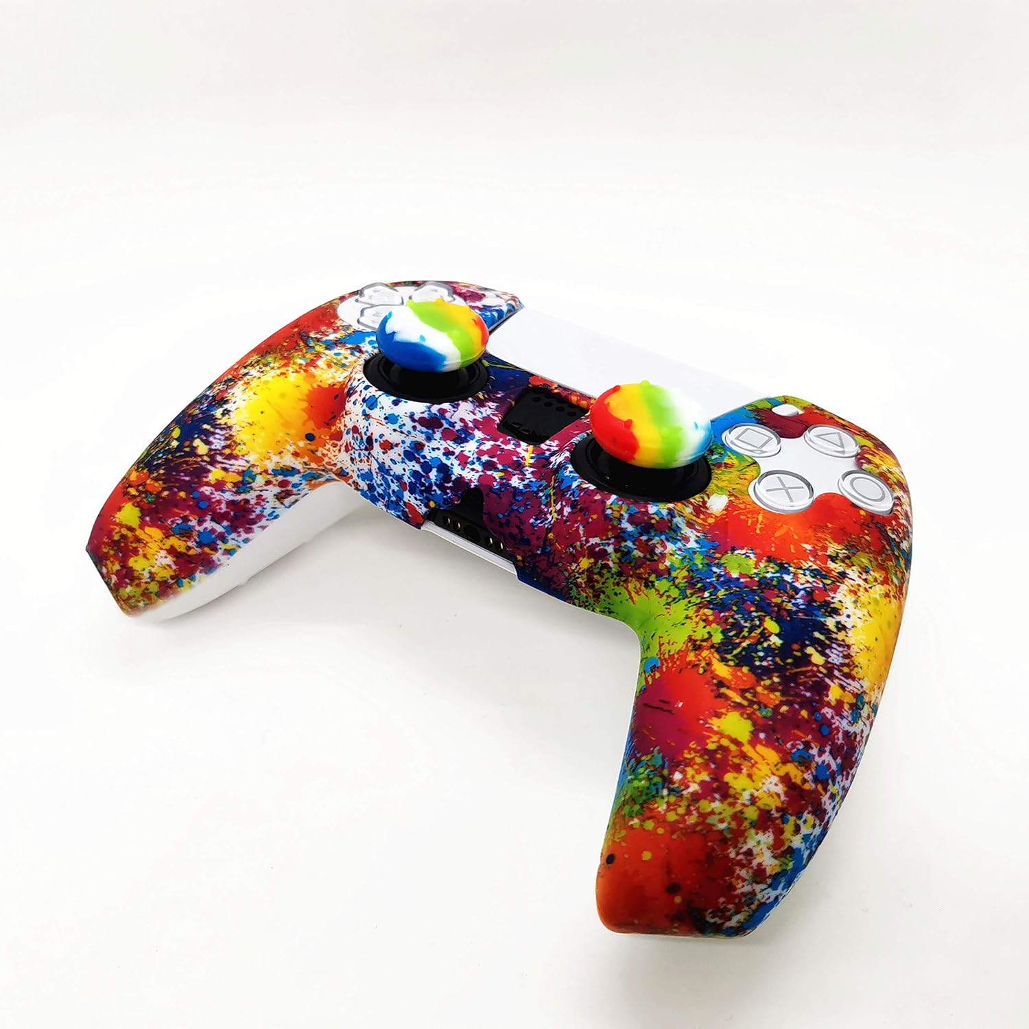 Skin for PS5 Controller Grips, Silicone Case Cover for PlayStation 5 Anti-Slip Protector with 10pcs Thumb Joysticks Caps (Splashing Graffiti) - Image 2