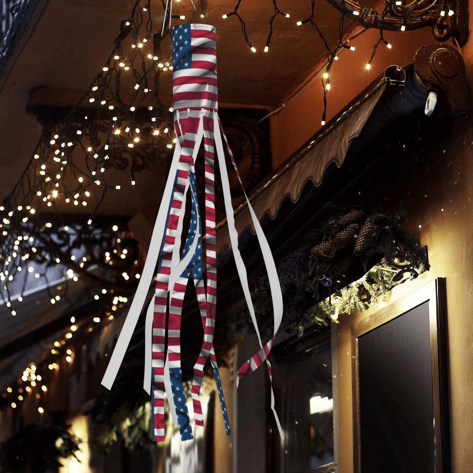 Calzavento USA Colore Rosso Bianco Blu Calza A Vento Bandiera USA Americana - Stelle E Strisce, Decorazione Patriottica In Poliestere 100D Festa Americana - Foto 7