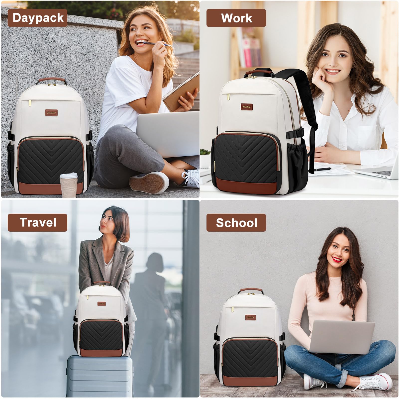Laptop Backpack for Women Bookbag: 15.6 inch Work School Backpacks with Pouch Pocket for Large Capacity Cup & USB Charger College Book Bag Travel Business Nurse Teacher Bookbags Anti-theft Back Pack