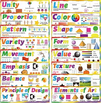 Art Posters Elements of Art Principles of Design Poster Arts Bulletin Board Set for Classroom Arts Education Posters Decor for Middle School High School Classroom Decorations