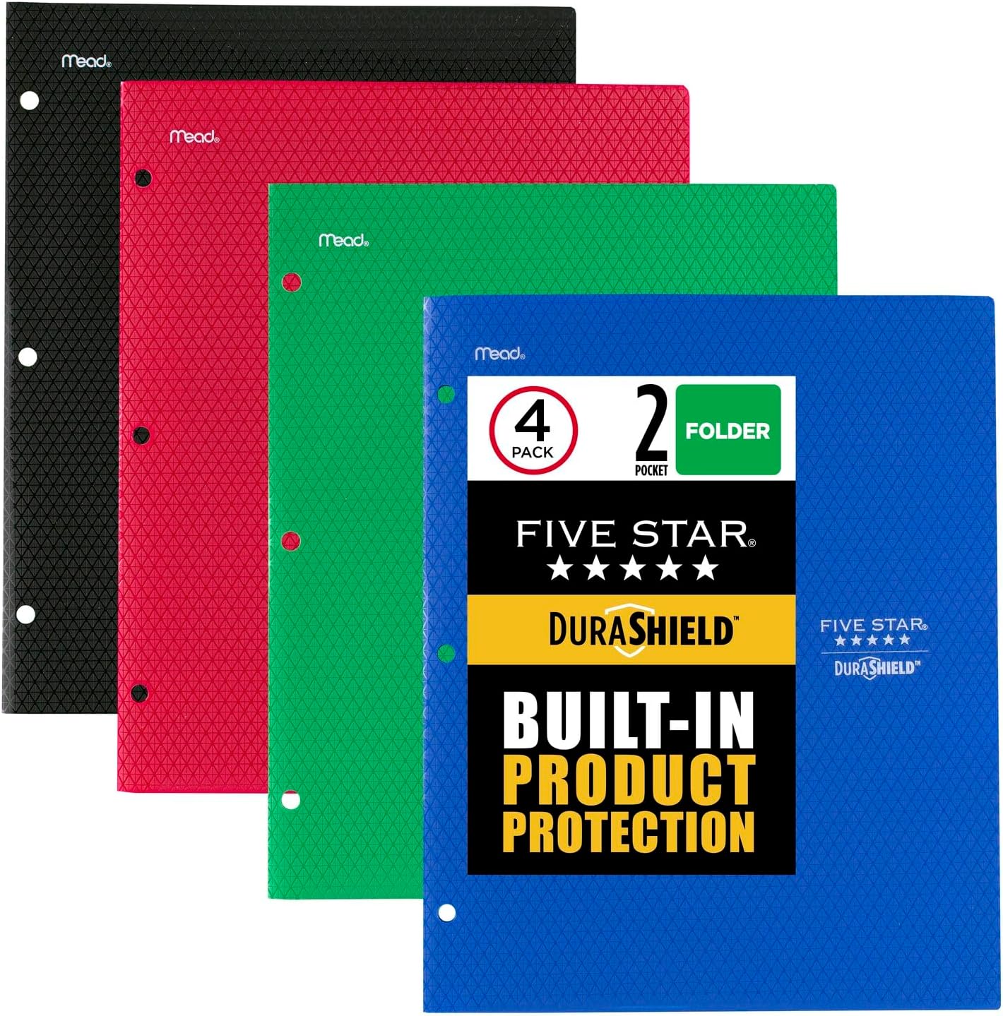 Five Star DuraShield Notebooks with Antimicrobial Front Covers, 4 Pack, 1 Subject, College Ruled Paper, 11" x 8-1/2", 100 Sheets, Black, Red, Blue, Green (820029-ECM)