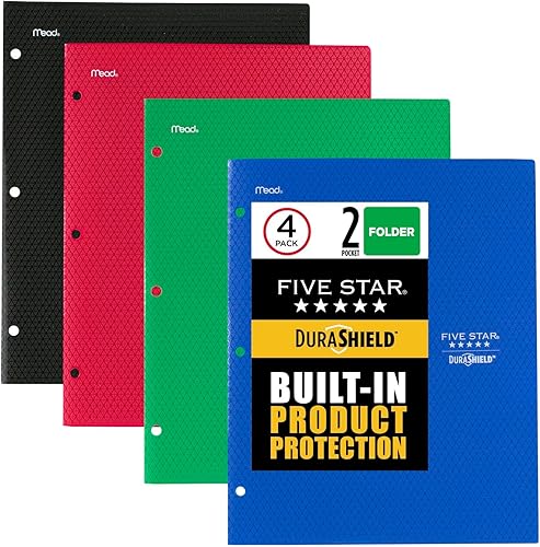 Five Star DuraShield - Carpeta de plástico antimicrobiana de 2 bolsillos, 4 unidades (330010-ECM)