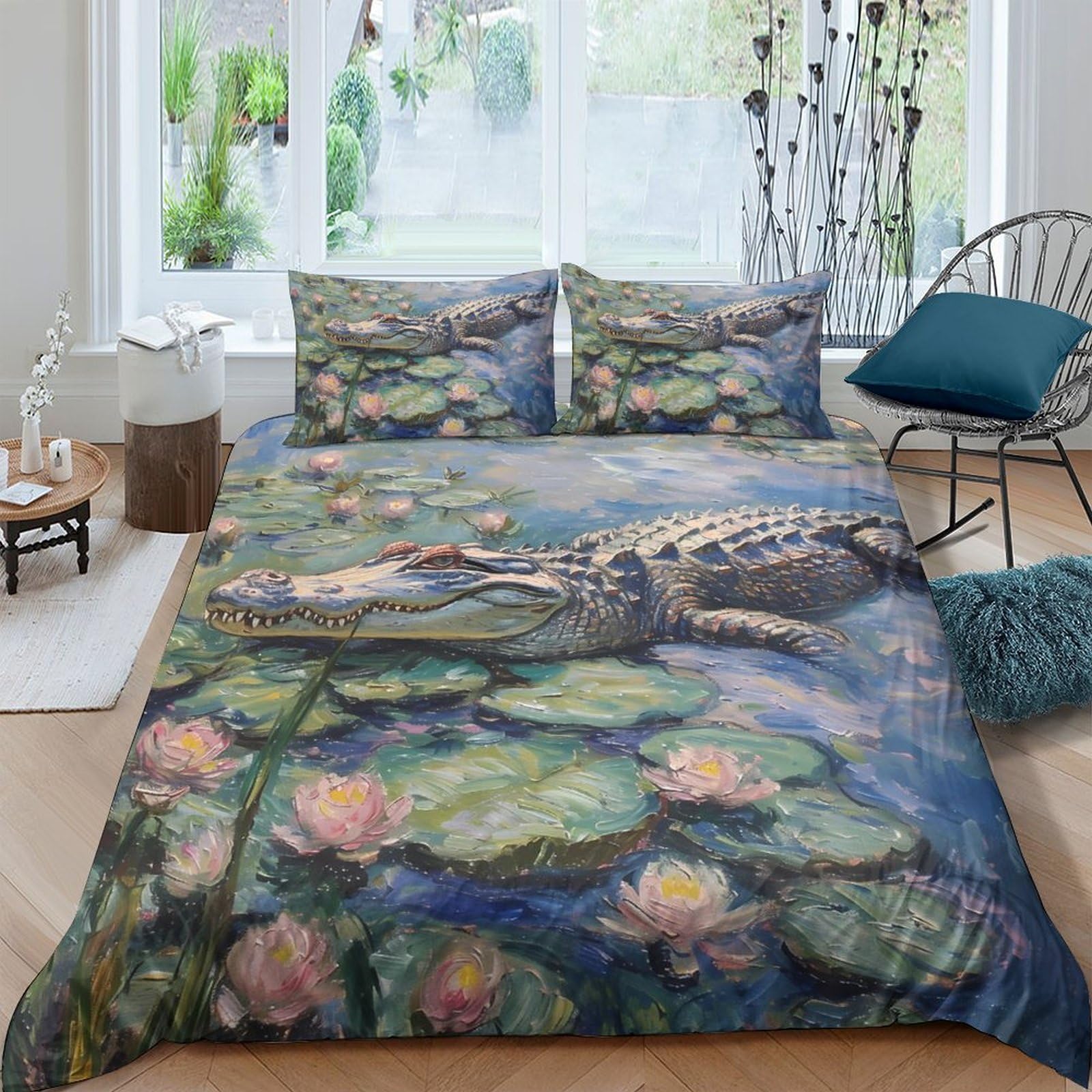 Ctjqhvkz Style-7 3D Printed Water Lily Pond Fitted Sheet Microfiber Anti-Slip Mattress Cover Monet Style For Bedroom Guest Room Dorm Decor Single（135X200cm）
