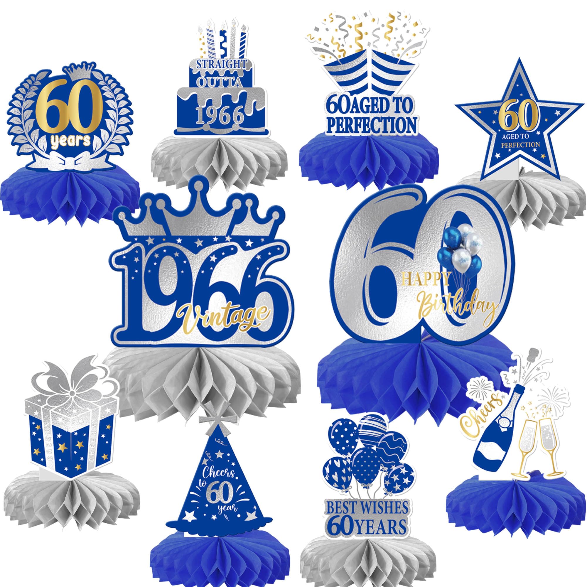 Xsstarmi 60th Birtday Honeycomb Centerpieces Decor Best Wishes 60 Years Aged to Perfection Straight Outta 1966 Table Toppers Decoration for Cheers to 60 Years Birthday Party DIY Decorations