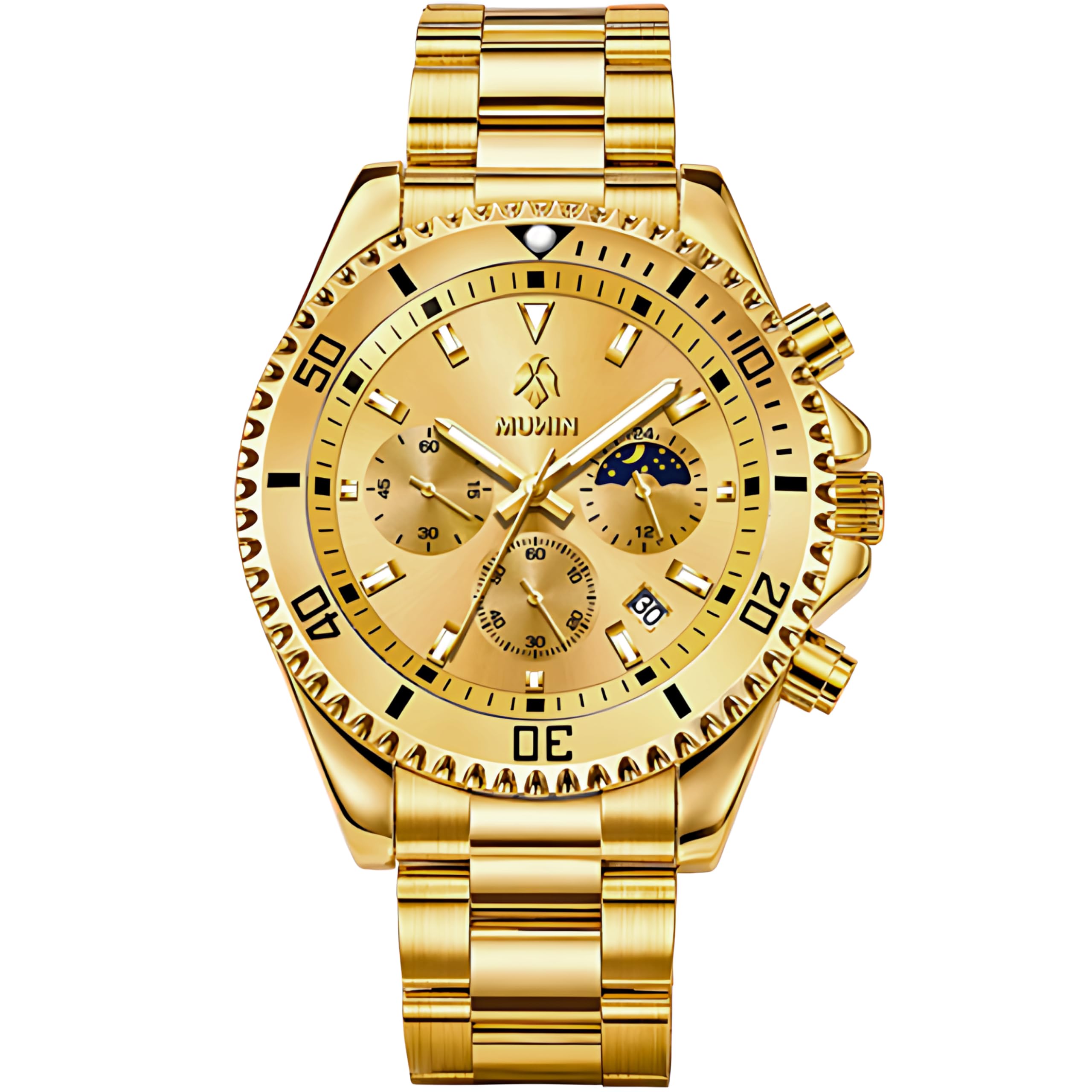 MUNIN LUKSUS Reloj Hombre Dorado - Diseño Elegante en Acero Inoxidable, Cronógrafo de Estilo Moderno, Reloj Masculino Sofisticado
