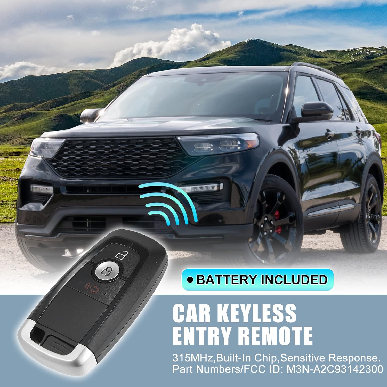 X AUTOHAUX 315MHz M3N-A2C93142300 Replacement Smart Proximity Keyless Entry Remote Key Fob for Ford Ecosport Explorer Edge F150 F250 F350 F450 2018-2022 3 Buttons with Door Key 49 Chip