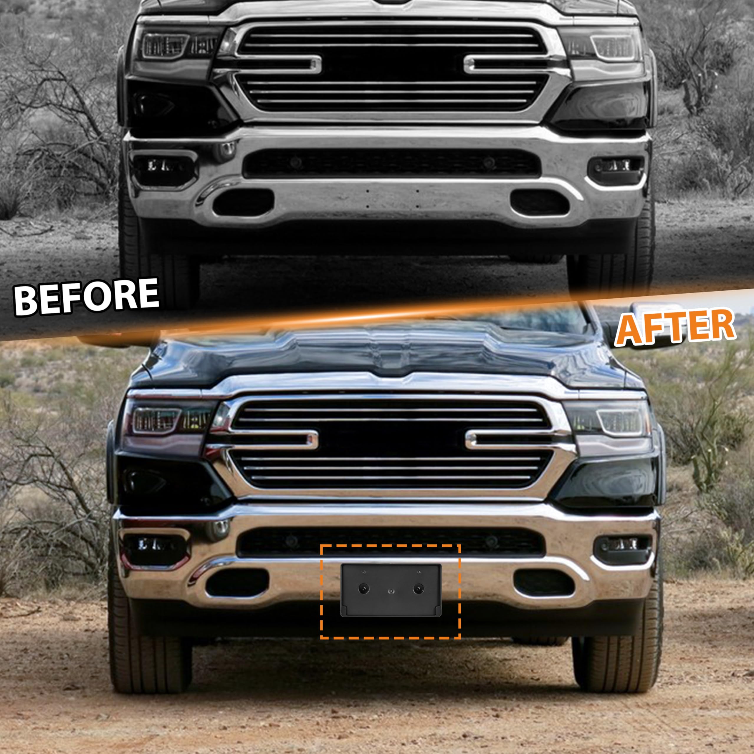 License Plate Holder Bracket 68274219AD – Black ABS Front Mount For 1500 DS (New Body) 2013-2019 - View #3