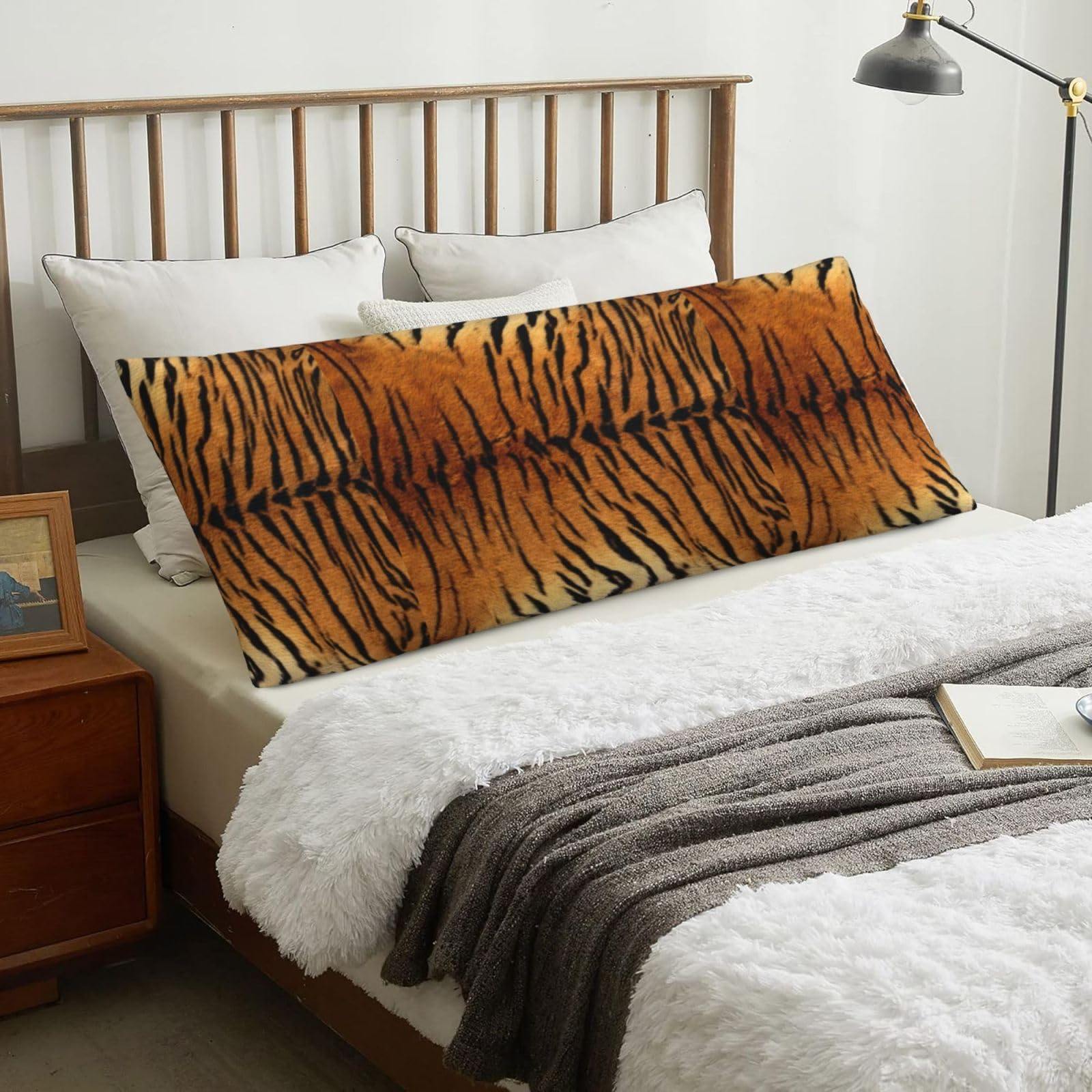 Faux Siberian Tiger Skin, Body Pillow Cover with Zipper,Long Body Pillowcase 20 x 60 in