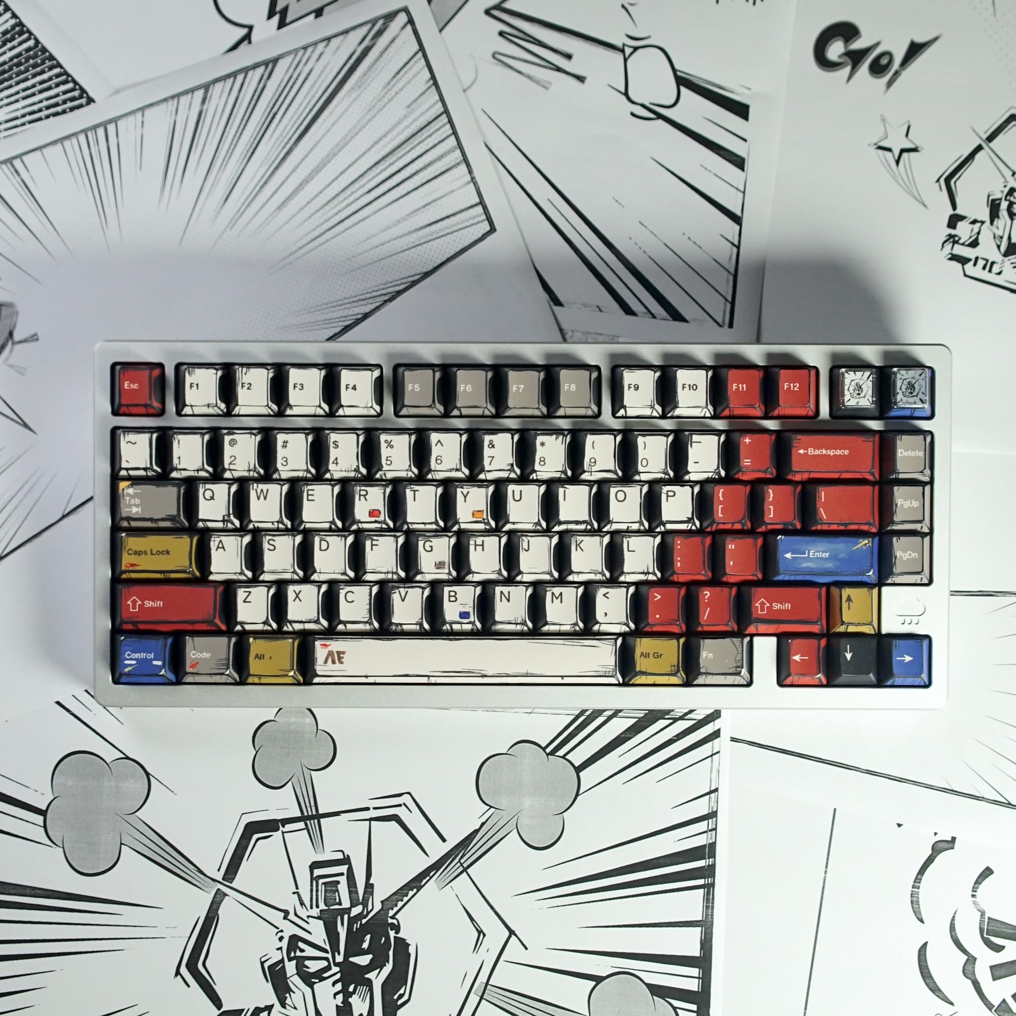 Komiksowe mieszane klawisze z motywem świetlnym, 141 klawiszy, anime, styl manga, kolor PBT Dye Sub Keycap niestandardowe klawisze do klawiatur mechanicznych MX (Comic Mixed Light 141)