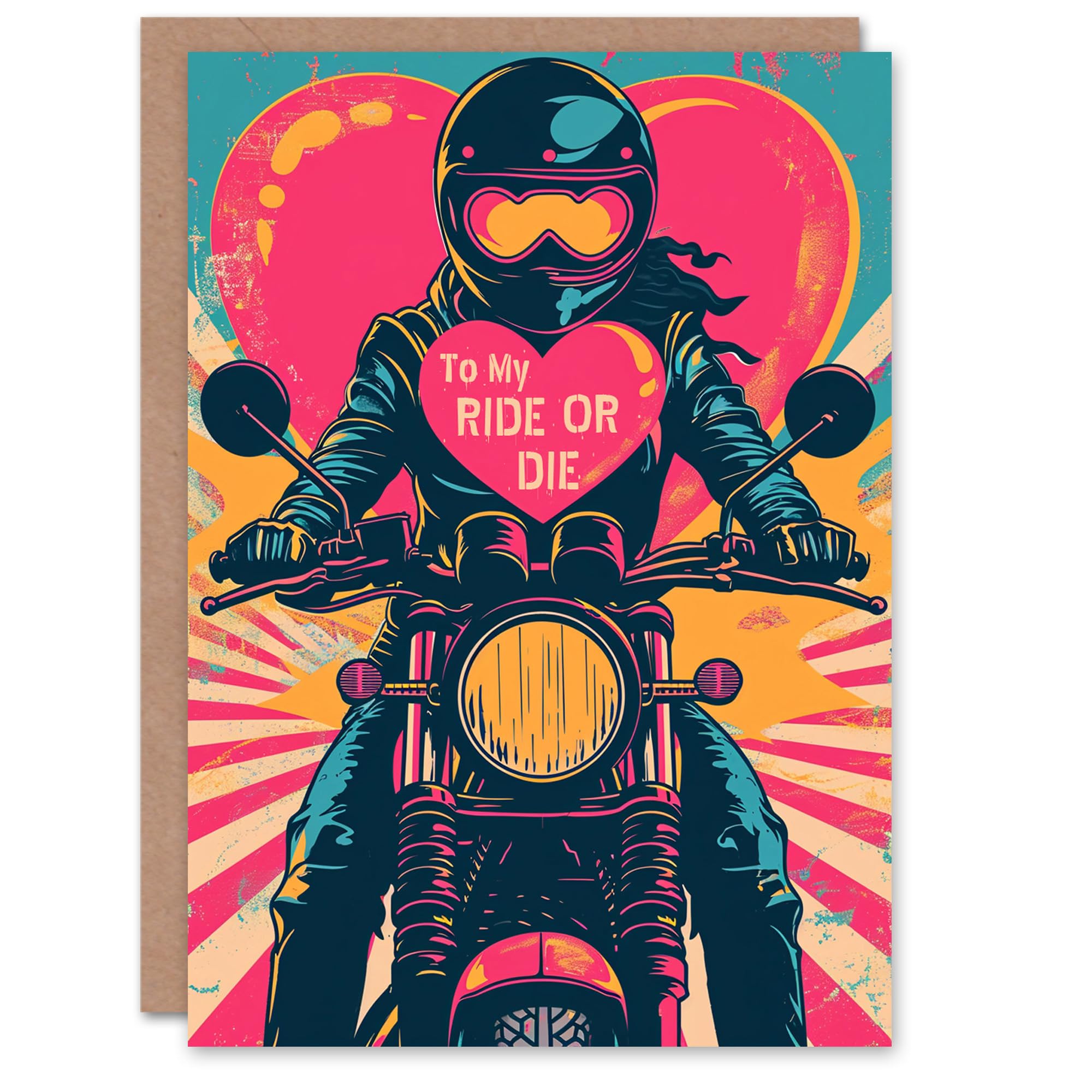 Artery8 Anniversary Card Pop Art Biker Chick For Him Husband Partner