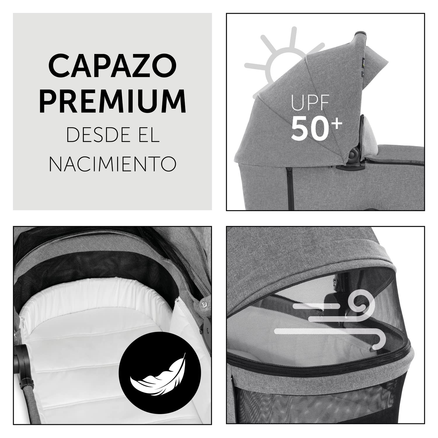 hauck Carrito Bebé 2 en 1 Vision X Set - Capazo desde el Nacimiento - Silla de Paseo 22 kg Reversible y Reclinable - Cubrepiernas - Ruedas de Goma - Plegable - Compacto - Gris Claro