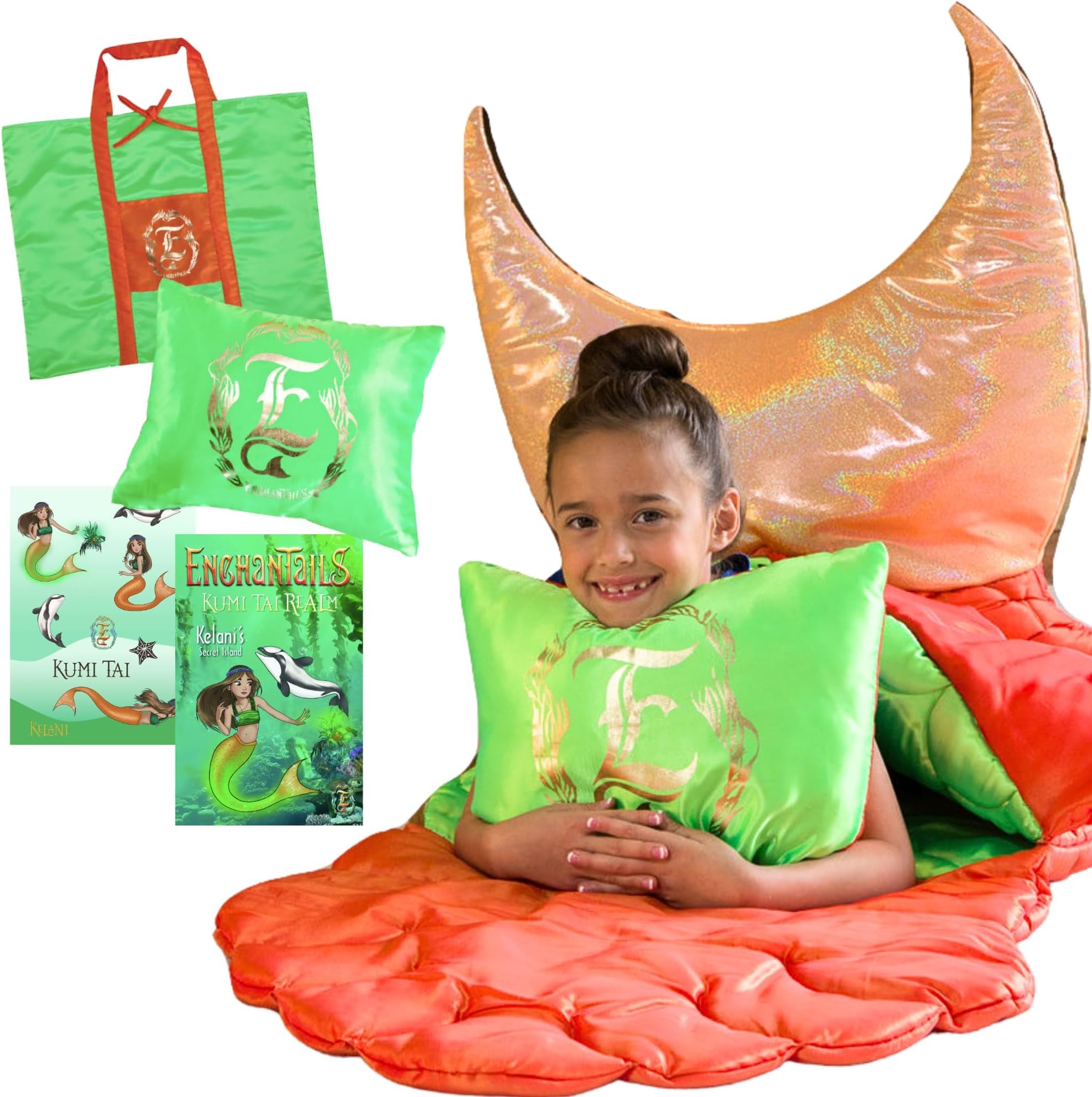 Mermaid Tail Sleeping Bag for Girls, Glow in the Dark, 5-Piece Slumber Set