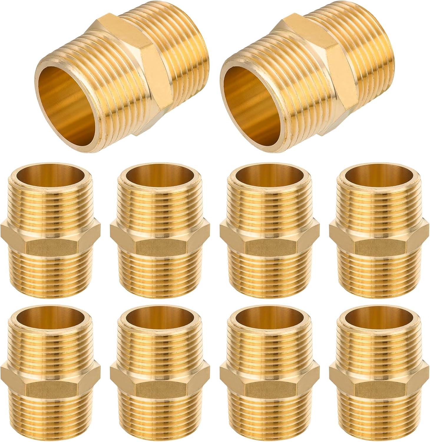 10-PCs HeSun Brass Hex Nipple Pipe Fitting, 3/4" NPT Male x 3/4" NPT Male Nipple Pipe Adapter(NPT014)