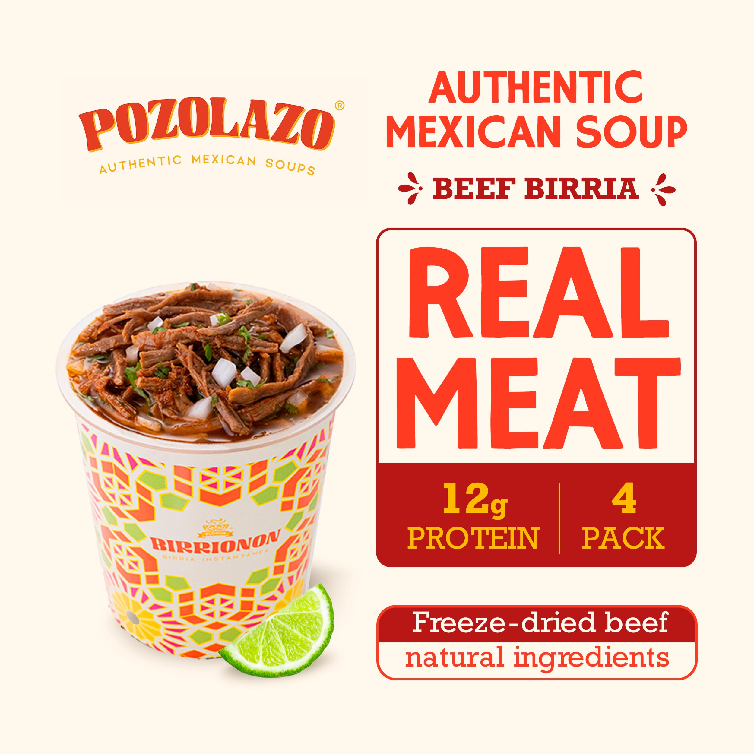 POZOLAZO | Birria Mexican Beef Stew 4-Pack - Freeze-Dried - Authentic Mexican Flavor with Real Tender Beef, Chiles & Traditional Seasoning - Ready in Minutes - Mexican Food