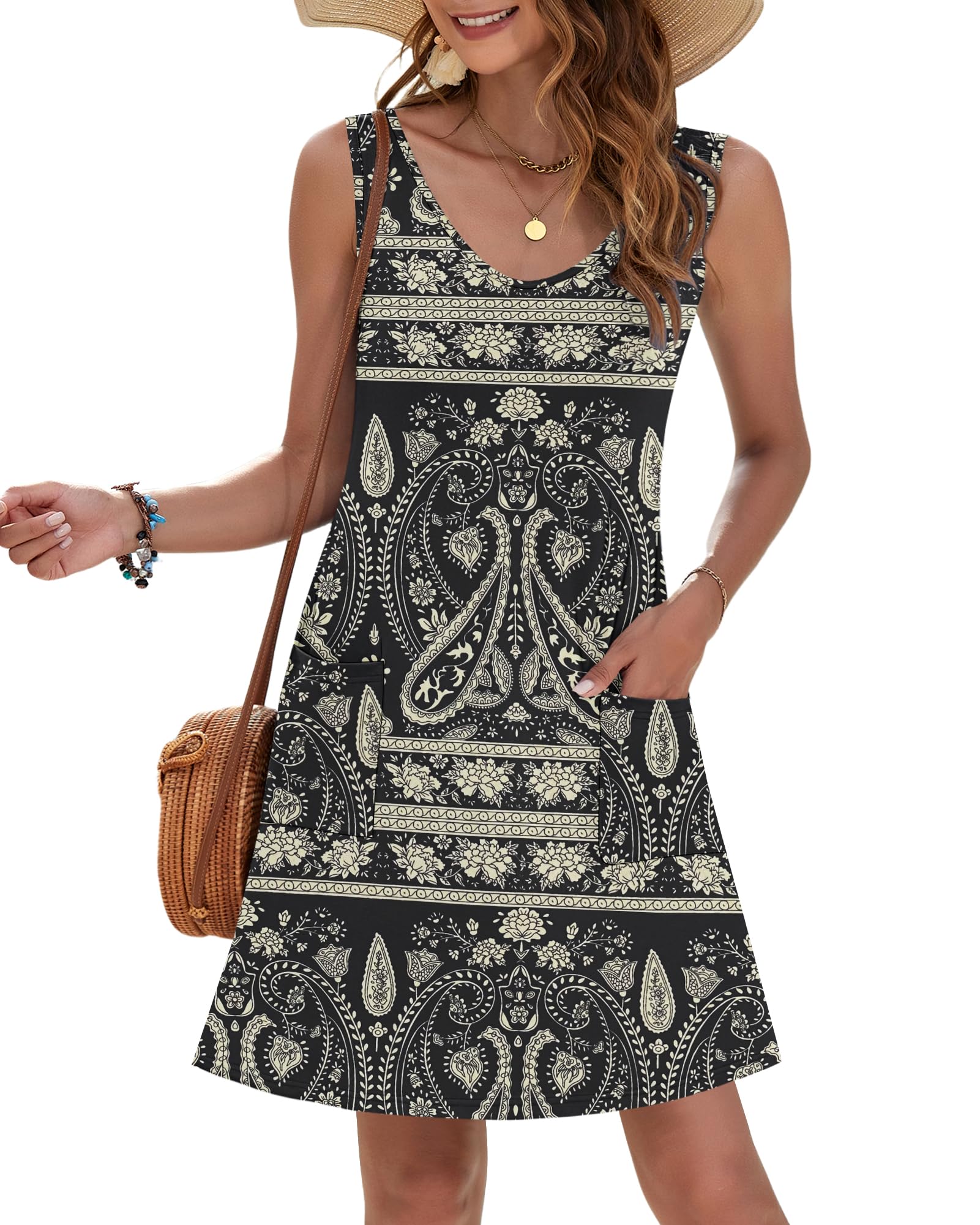 MOLEARNI Robes d'été pour Femmes Robes sans Manches à col en V Robes t-Shirt pour Femmes Robes de Plage décontractées Robes