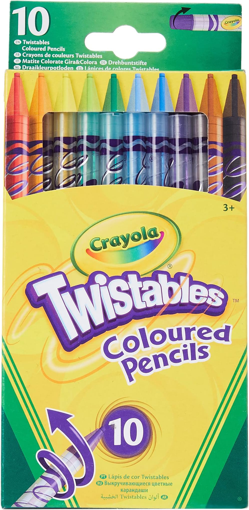 CRAYOLA Twistables Colouring Pencils, Simply Twist for More Colouring Fun - No Need to Sharpen, Ideal for Kids Aged 3+, Assorted Colours, 10 Count