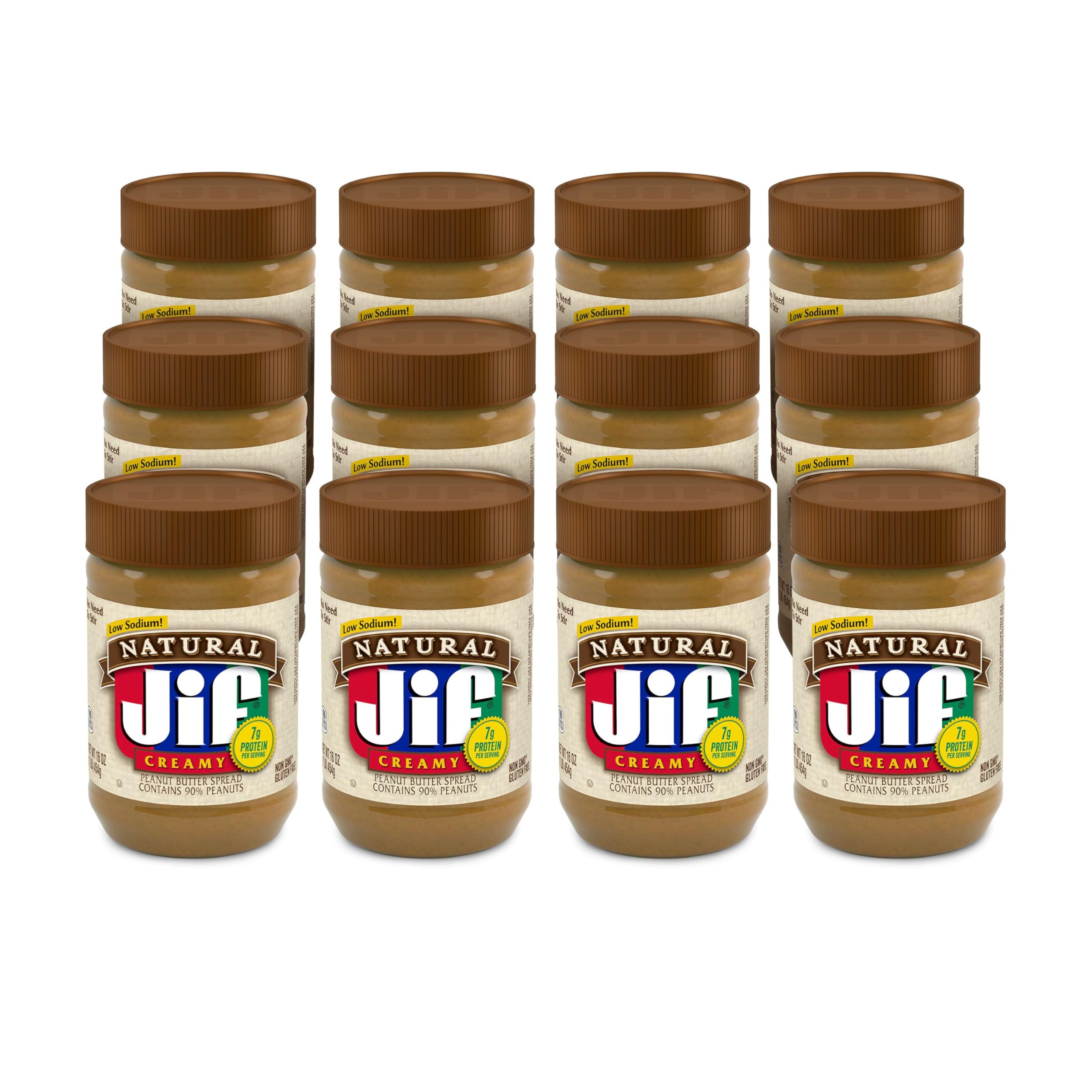 Jif Natural Creamy Peanut Butter Spread, 12 Count