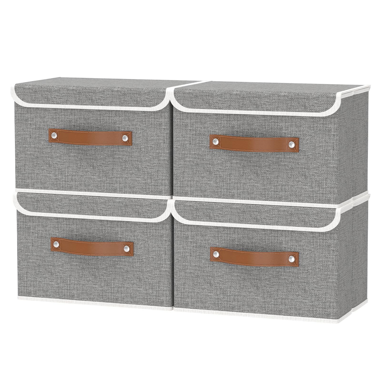 OUTBROS 4 Pack Box mit Deckel, 38x25x25cm Kleiderschrank Organizer, Beige