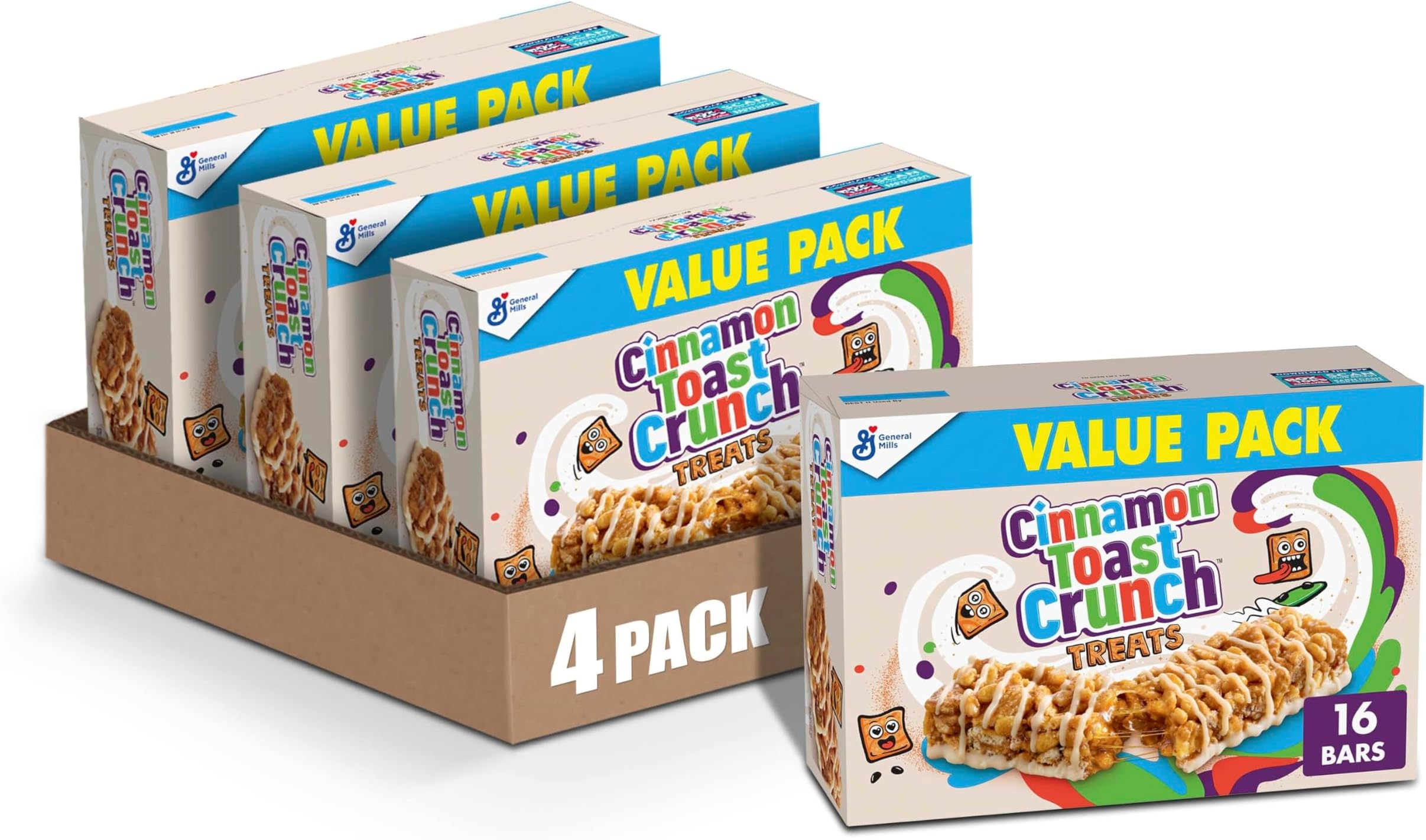 Cereal Treat Bars, Snack Bars, Value Pack, 16 Ct, 13.6 oz (Pack of 4)