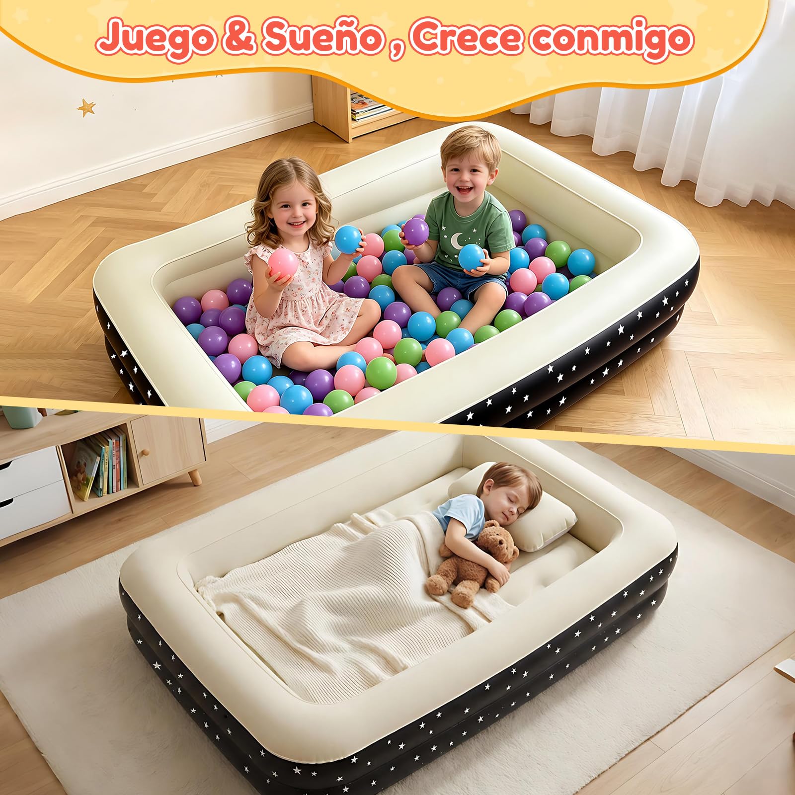 IEEILULU Colchón Hinchable con Bomba Eléctrica, Cama Inflable de Viaje para Niños Rápido Inflado y Desinflado, Portátil Cama de Aire con Almohada para el Hogar, Viajes y Camping (Negro)