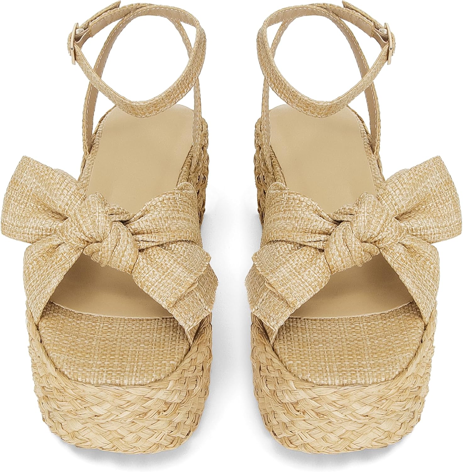 DOEYG Raffia Platform Sandals for Women Comfortable Casual Adjustable Buckle Strap Summer Open Toe Woven Slingback Beach Sandals - Image 5