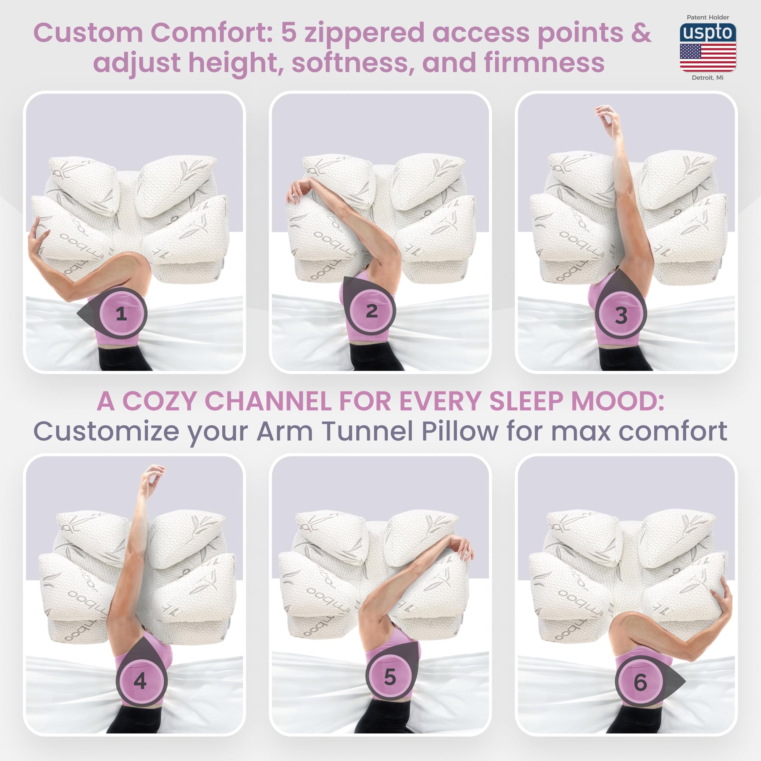 Wife Pillow - Adjustable Side Sleeper Pillow with Arm Tunnels for Shoulder Pain, Rotator Cuff Support, Arm & Shoulder Relief - Pressure-Free Sleep Pillow for Adults - Charcoal Shredded Memory Foam