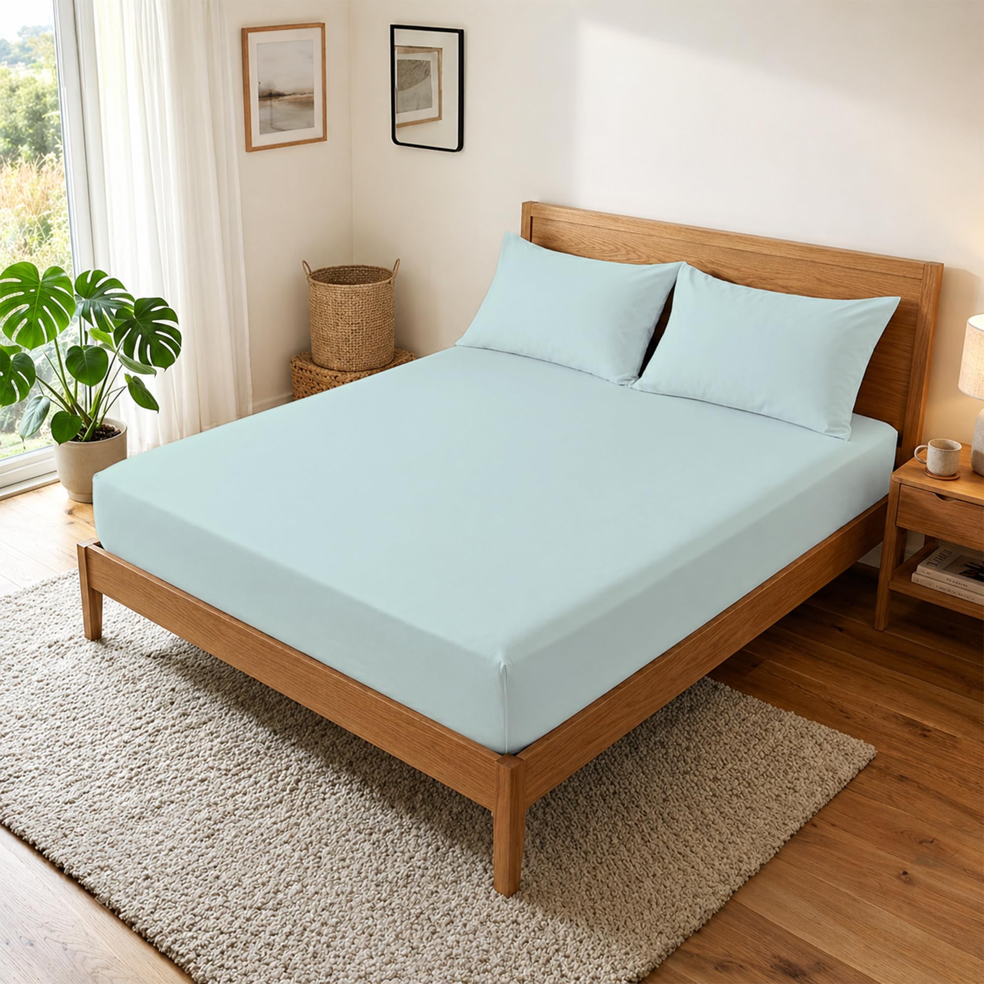 DANYDude 100% Egyptian Cotton Super King Fitted Sheet With 400 Thread Count And 40cm Extra Deep Elastic Corner Pockets Comfortable Super King Bed Sheets