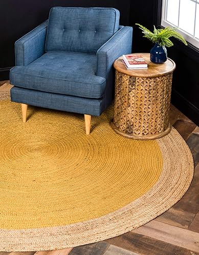 Unique Loom Colección de yute trenzado de calidad clásica hecha natural tejida a mano con detalles de color sólido, alfombra redonda de 3 pies 3