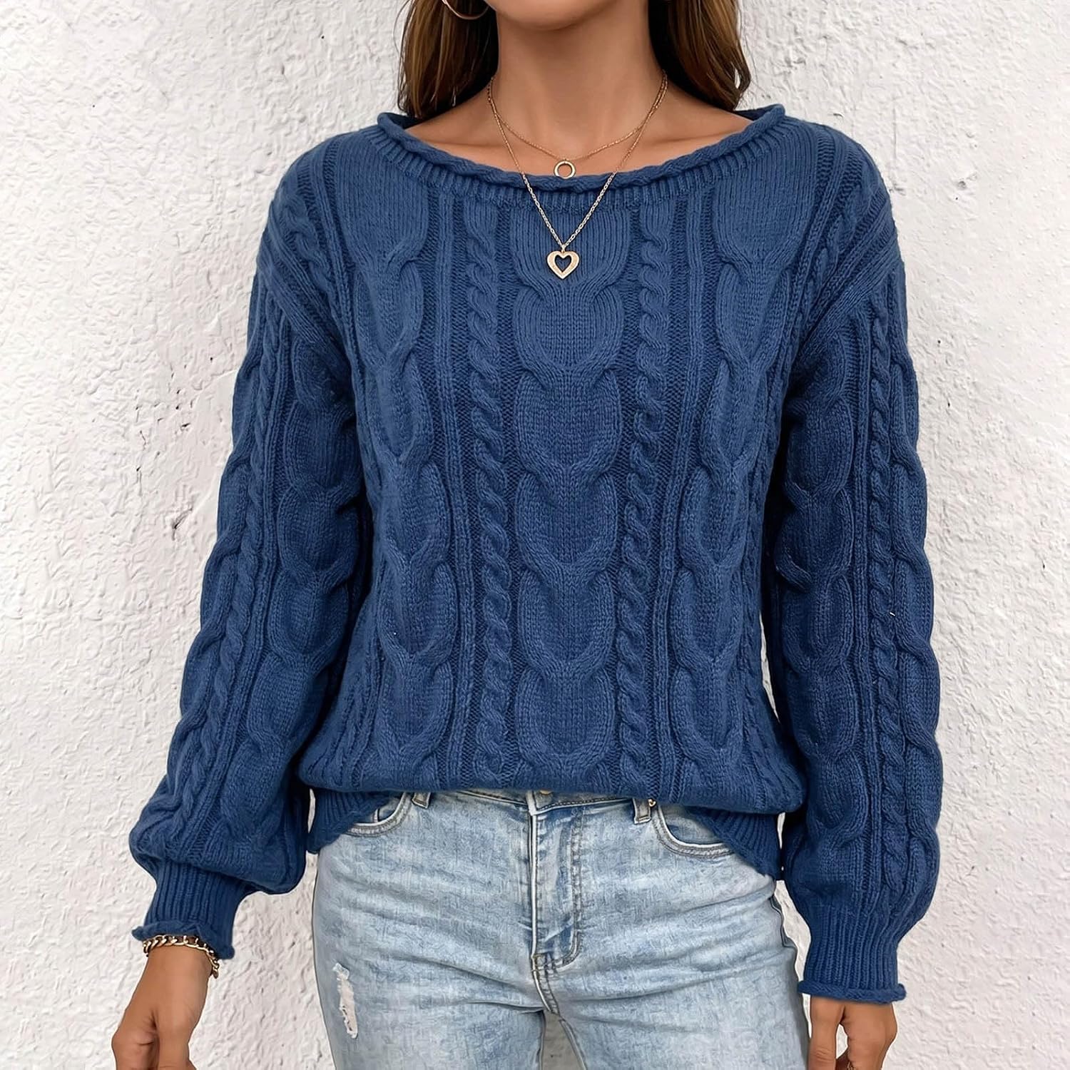 Womens Oversized Sweaters Cable Knit Long Sleeve Boat Neck Casual Outfits Fall Winter Trendy Classic Pullover Tops