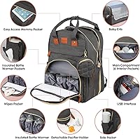 Vista 2 de Mochila para pañales, bolsas de pañales para bebé, bolsa de pañales multifuncional grande, mochila para pañales para mamá, bolsa oscura, Gris