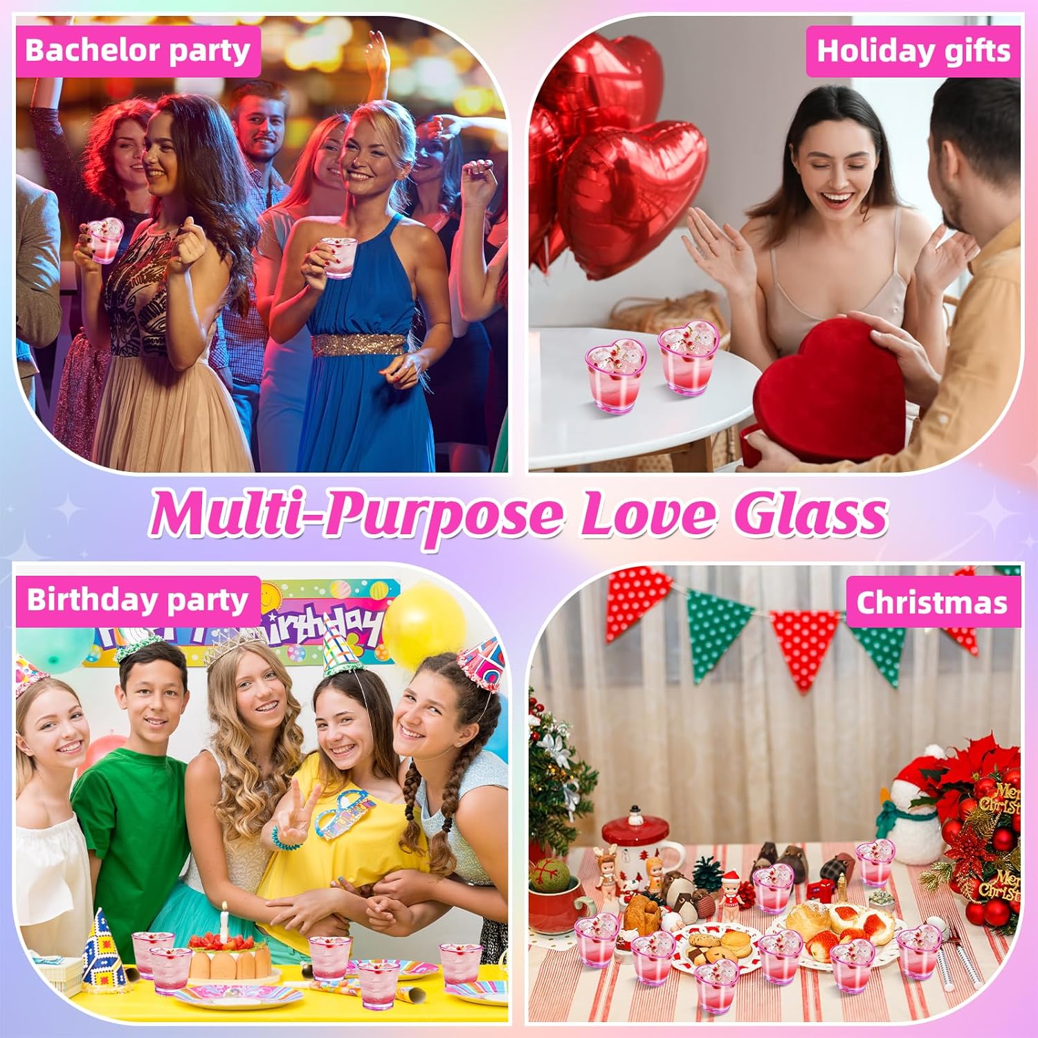 Sabary 36 Pcs 1.5oz Mini Shot Glasses Valentine's Day Heart Shaped Shot Glasses Bulk, Colorful Beer Mugs Juice Mugs Stein Tasting Cups Rainbow Cups for Whiskey, Tequila, Spirits and Liquors