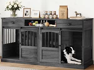 72-inch Double Dog Crate Furniture with Charging Station, Extra Large