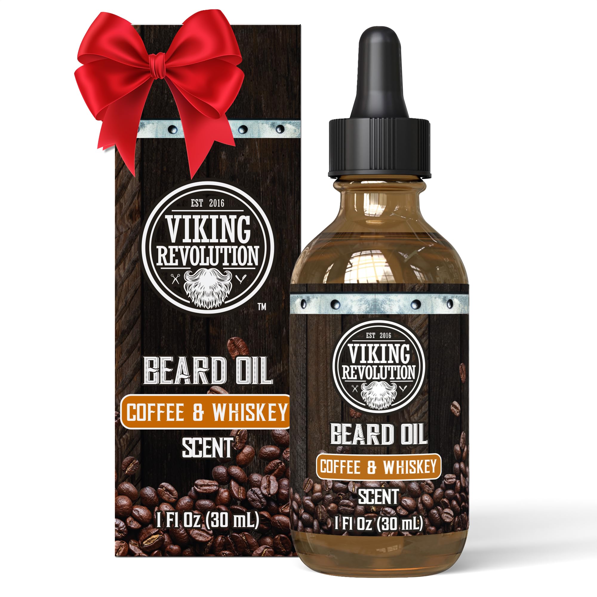 Viking Revolution Coffee Whiskey Beard Oil for Men -Natural Mens Beard Oil with Argan Oil and Jojoba Oil -Beard Softener,Strengthens and Moisturizes- Beard Conditioner for Men(Coffee Whiskey, 1 Pack)