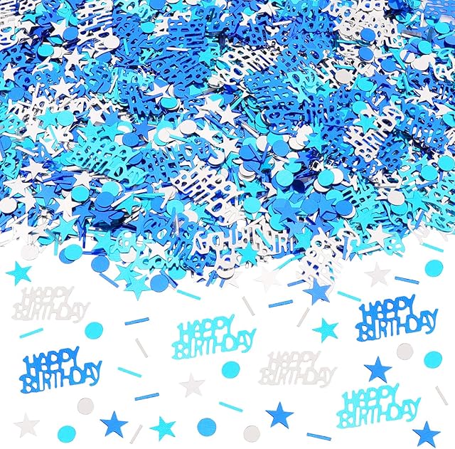 HOWAF Blue Birthday Table Confetti 50g Blue Happy Birthday Confetti Circle Dot Silver Star Confetti for Girls Boys Blue Birthday Party Decoration Supplies