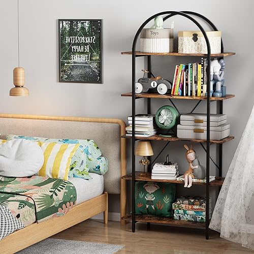 Miniatura 8 de Estantería de 5 niveles, estantería arqueada industrial de 24 pulgadas de ancho, estante de almacenamiento vintage con estantes abiertos, estante